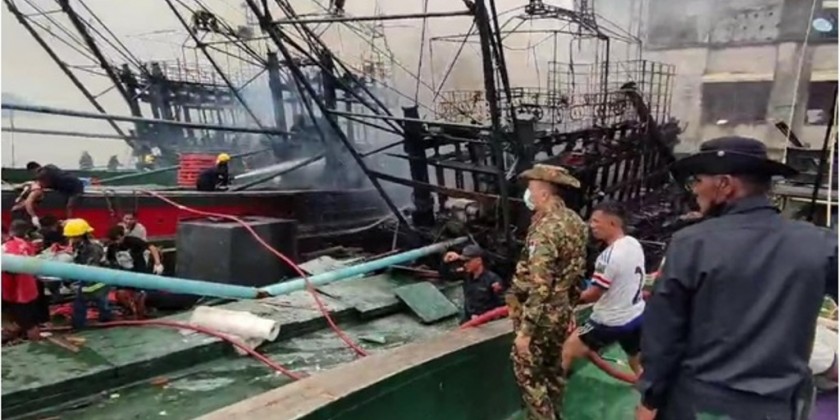 Fishing Boat Fire In Kawthaung: 1 Man Dead, 4 Men Injured