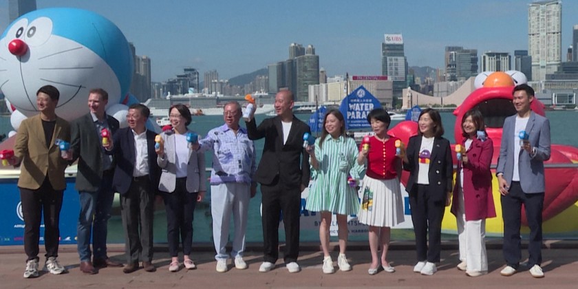 Giant inflatable Labubu, Elmo float on Hong Kong's Victoria Harbour ...